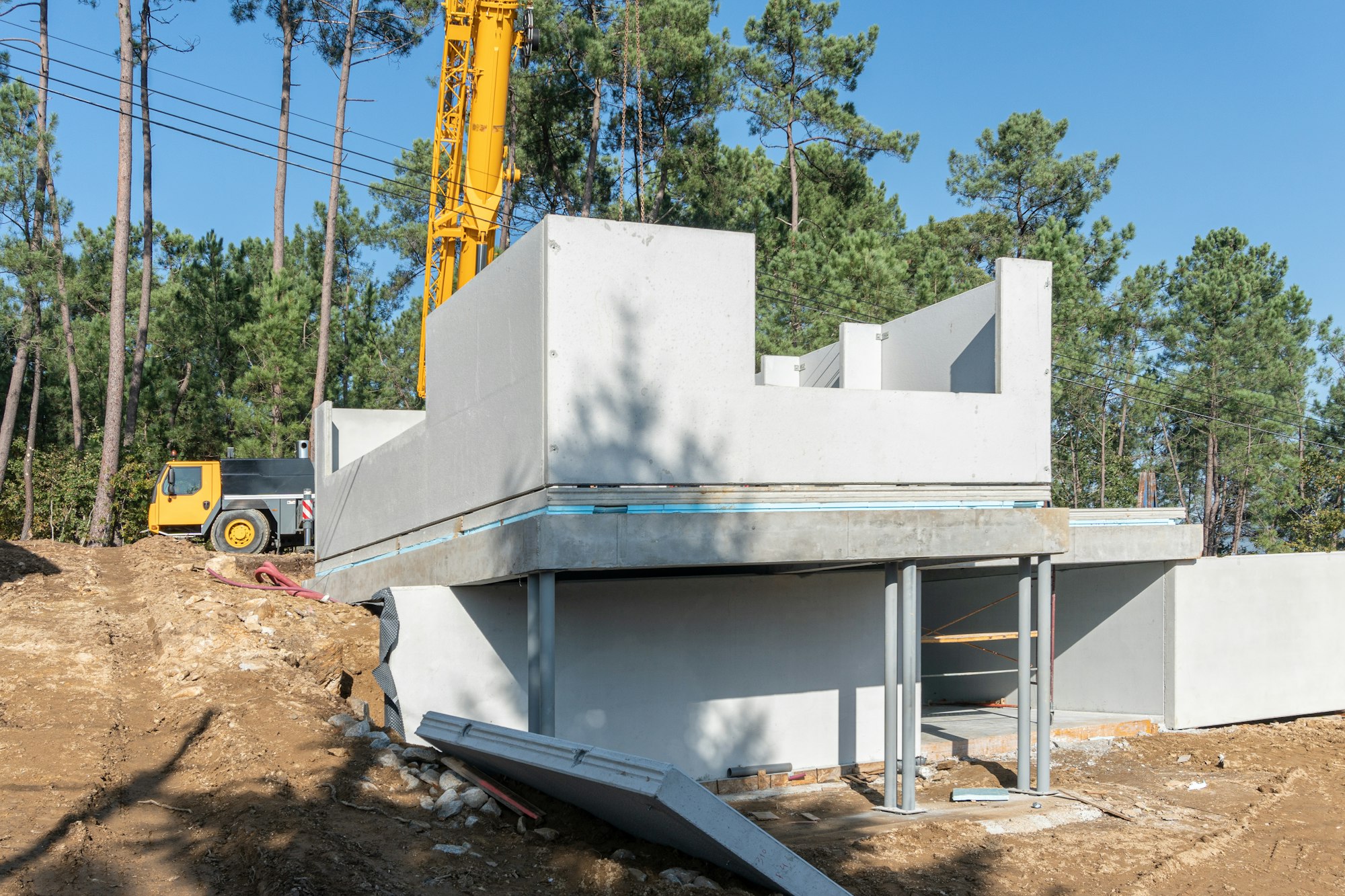 Construction site of an new built house with precast concrete walls